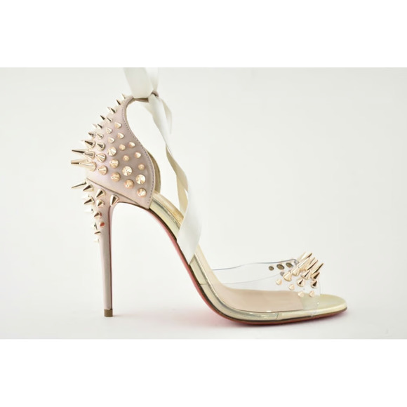 Christian Louboutin Barbarissima 100 Nude Gold PVC Lace Up Sandal Heel Pump 35.5 - Picture 4 of 12